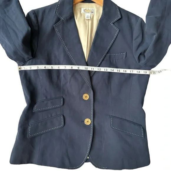 Talbots Womens Navy Blue Linen Blend Two Button Business‎ Blazer Size 12